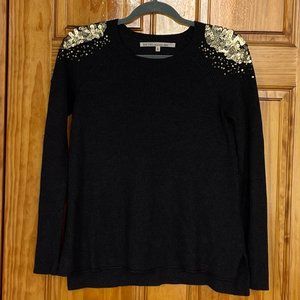 Rachel Roy charcoal sweater with sequined lapels